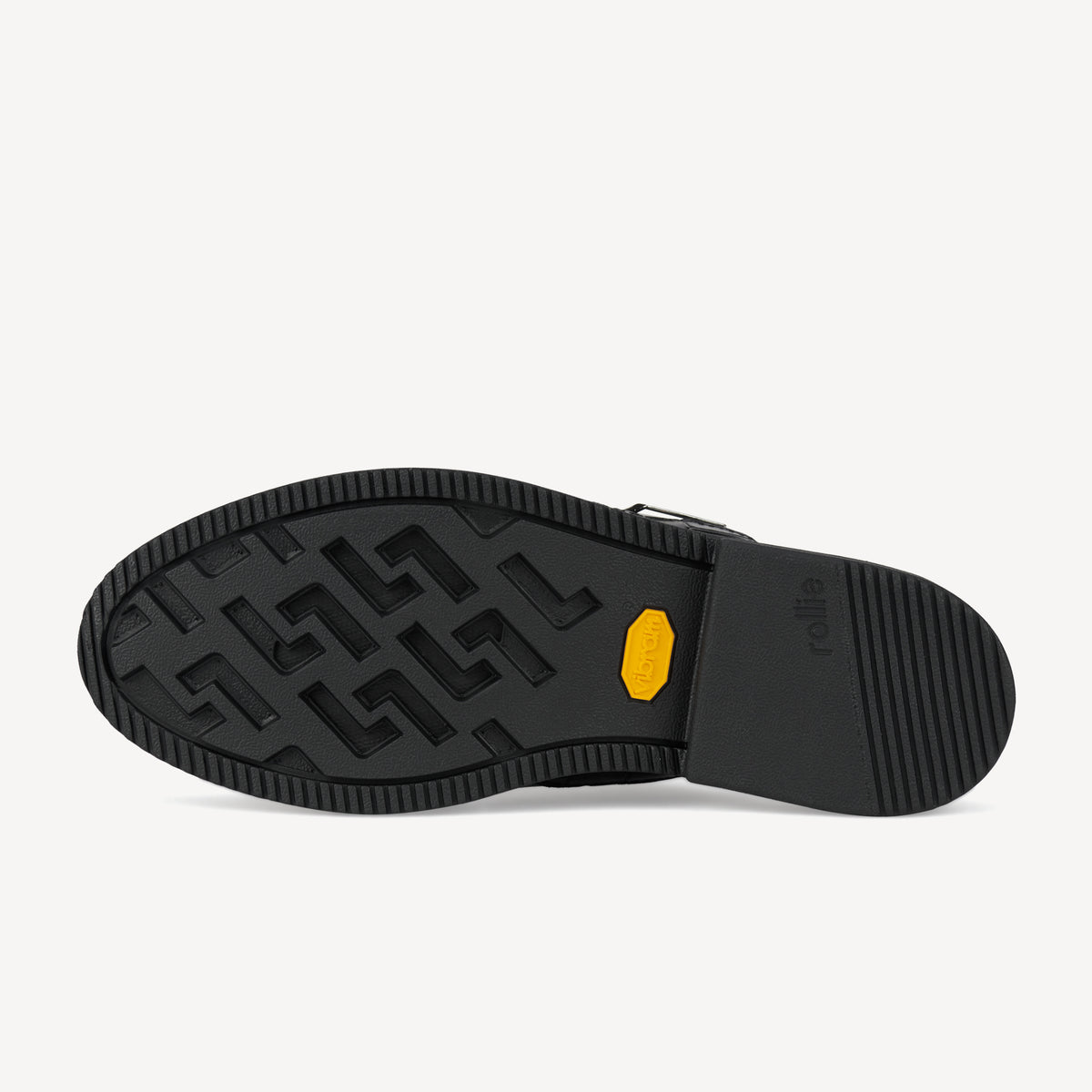Rollie Mule Fisherman Black Croc — women's mule, detail close-up