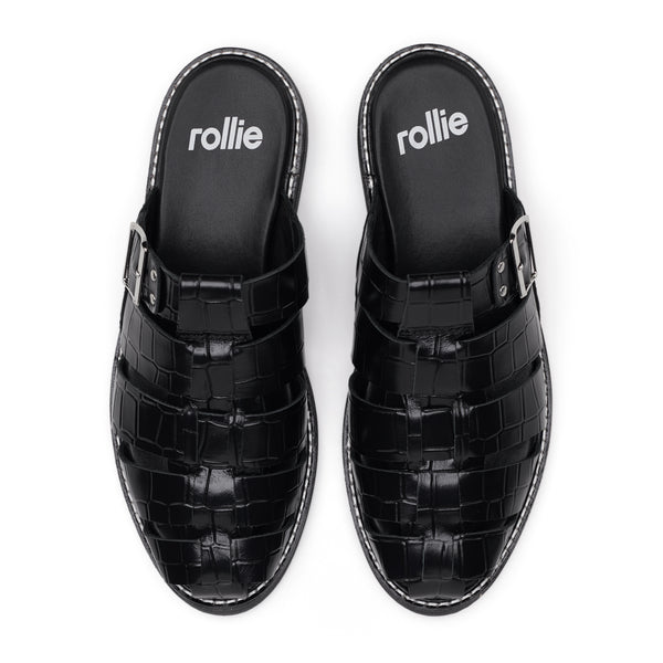 Mule Fisherman Black Croc