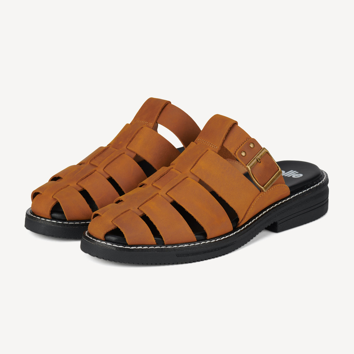 Rollie Mule Fisherman Cognac — women's mule, front view
