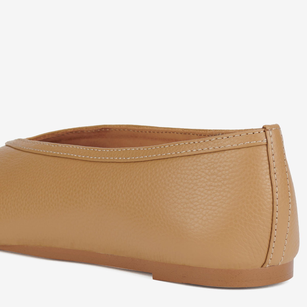 Rollie Ballet V Soft Tan — women's tumbled leather ballet flat, styled campaign shot (2)