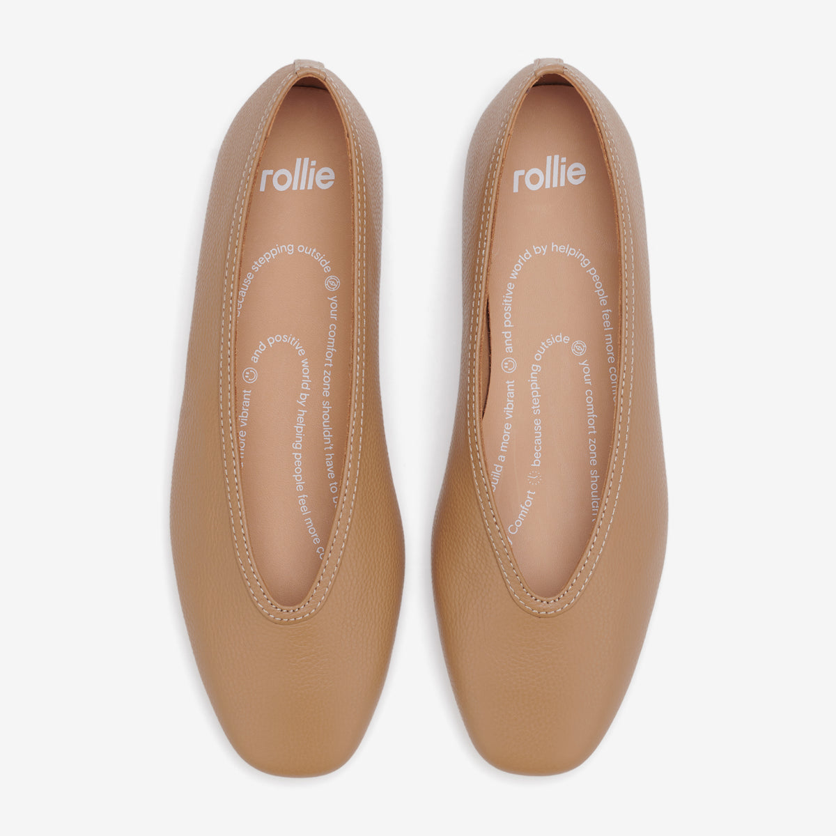 Rollie Ballet V Soft Tan — women's tumbled leather ballet flat