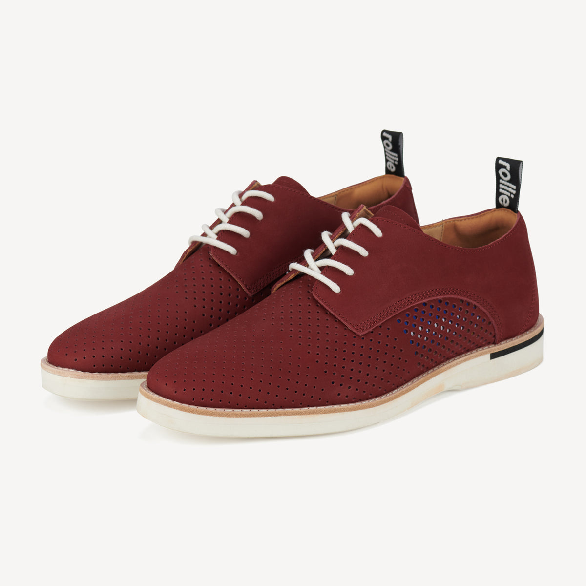 Rollie Derby Mens Punch Stack Merlot — men's leather lace-up shoe, detail view