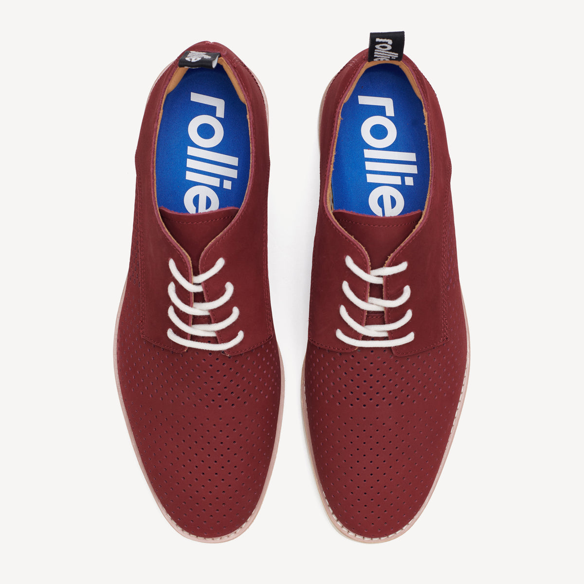 Rollie Derby Mens Punch Stack Merlot — men's leather lace-up shoe, top-down view