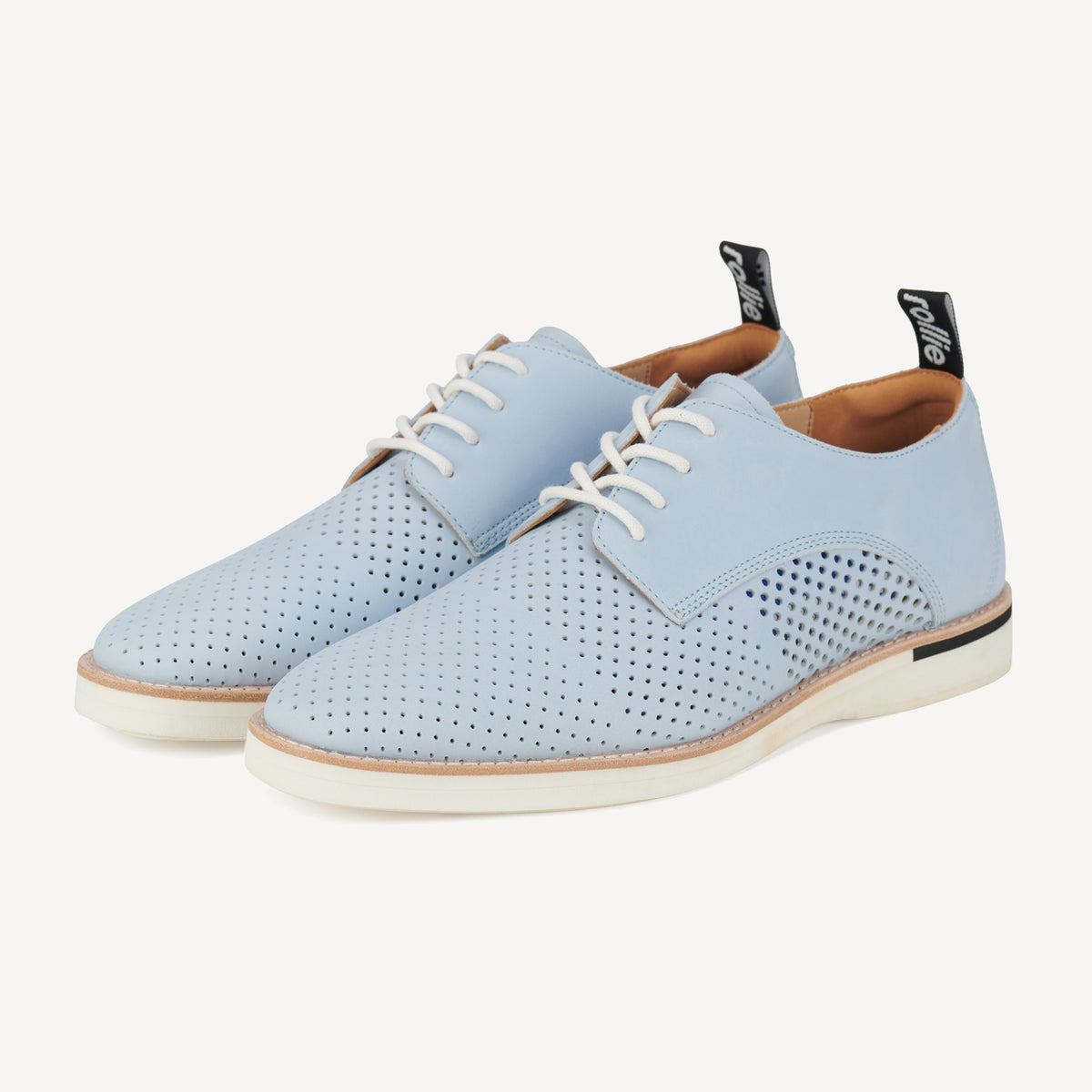 Rollie Derby Mens Punch Stack Powder Blue — men's leather lace-up shoe, detail view