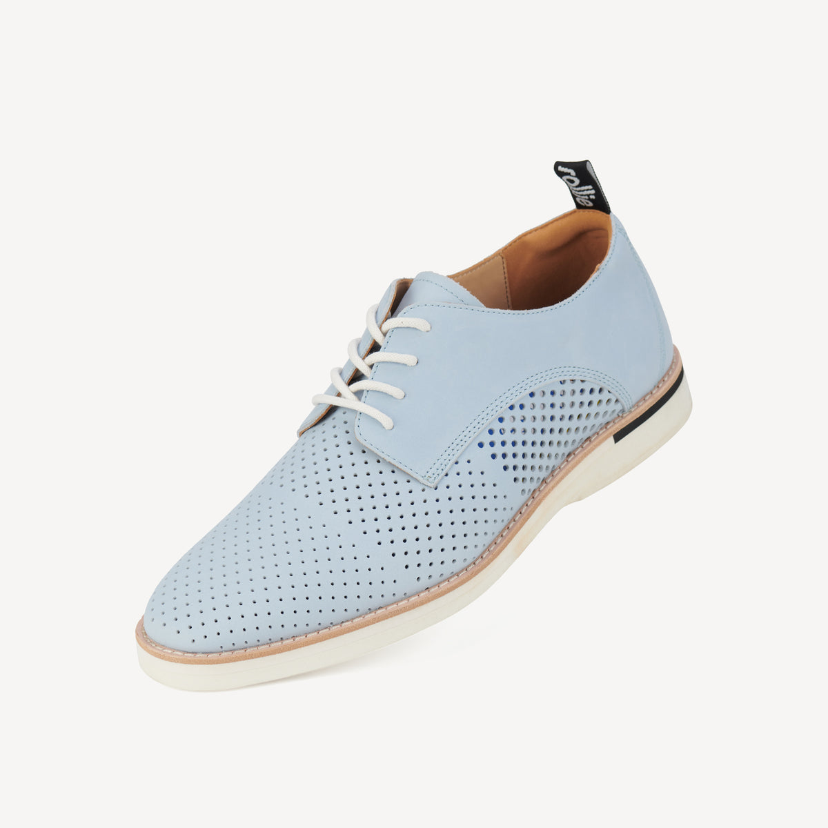 Rollie Derby Mens Punch Stack Powder Blue — men's leather lace-up shoe, styled lifestyle shot