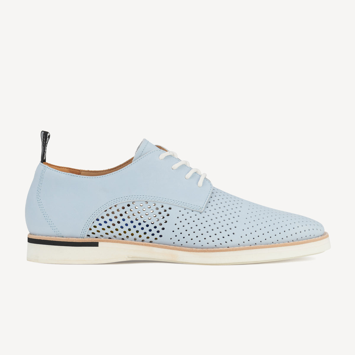 Rollie Derby Mens Punch Stack Powder Blue — men's leather lace-up shoe, side profile