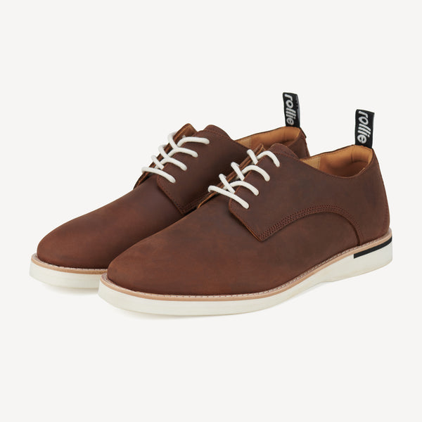 Rollie Derby Mens Stack Dark Brown — men's leather lace-up shoe, detail view