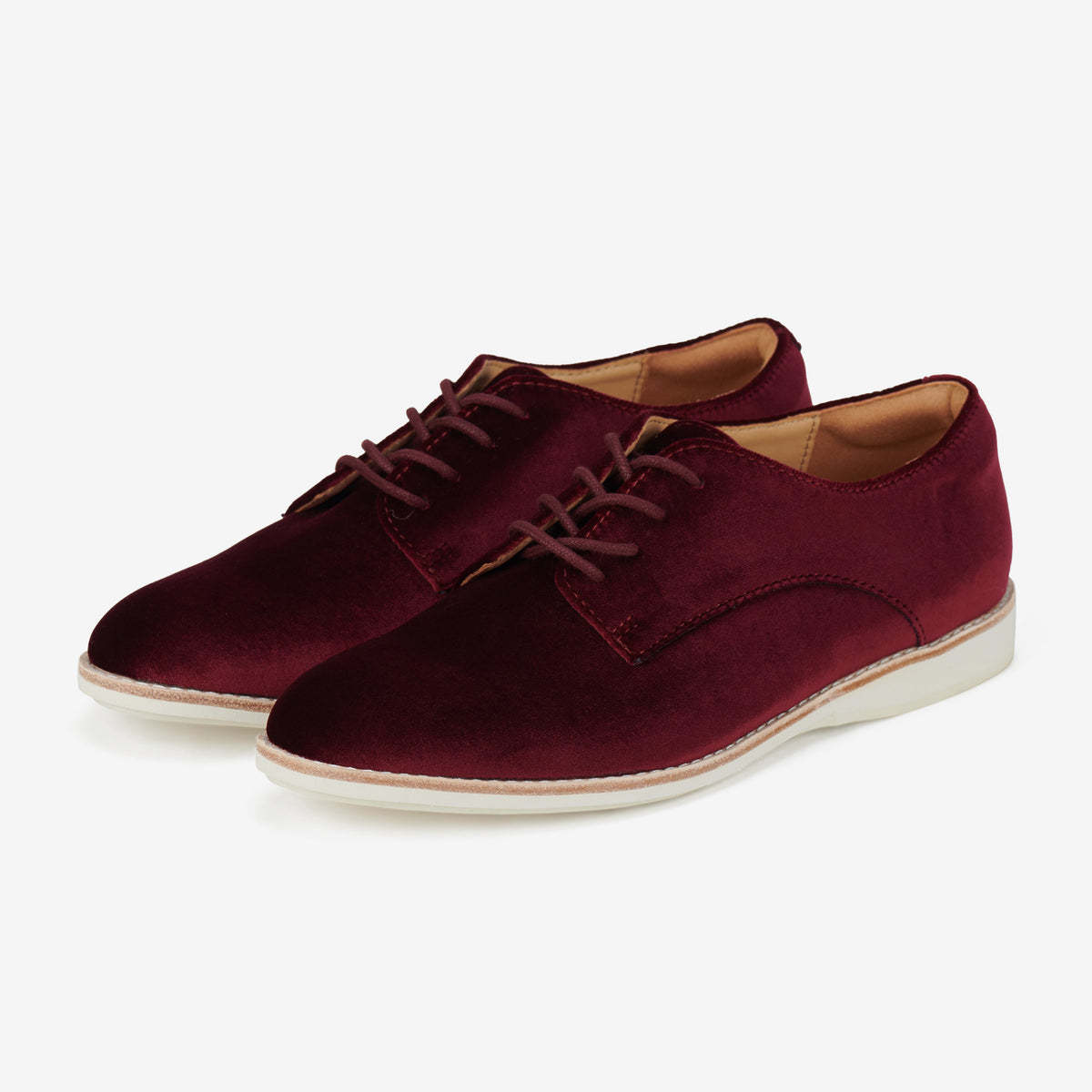 Rollie Derby Dark Cherry Velvet — women's velvet lace-up shoe, detail view