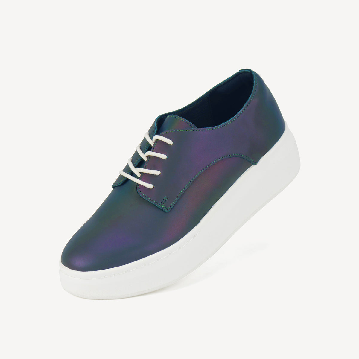 Rollie Derby City Chameleon — iridescent chameleon-leather lace-up sneaker, styled lifestyle shot
