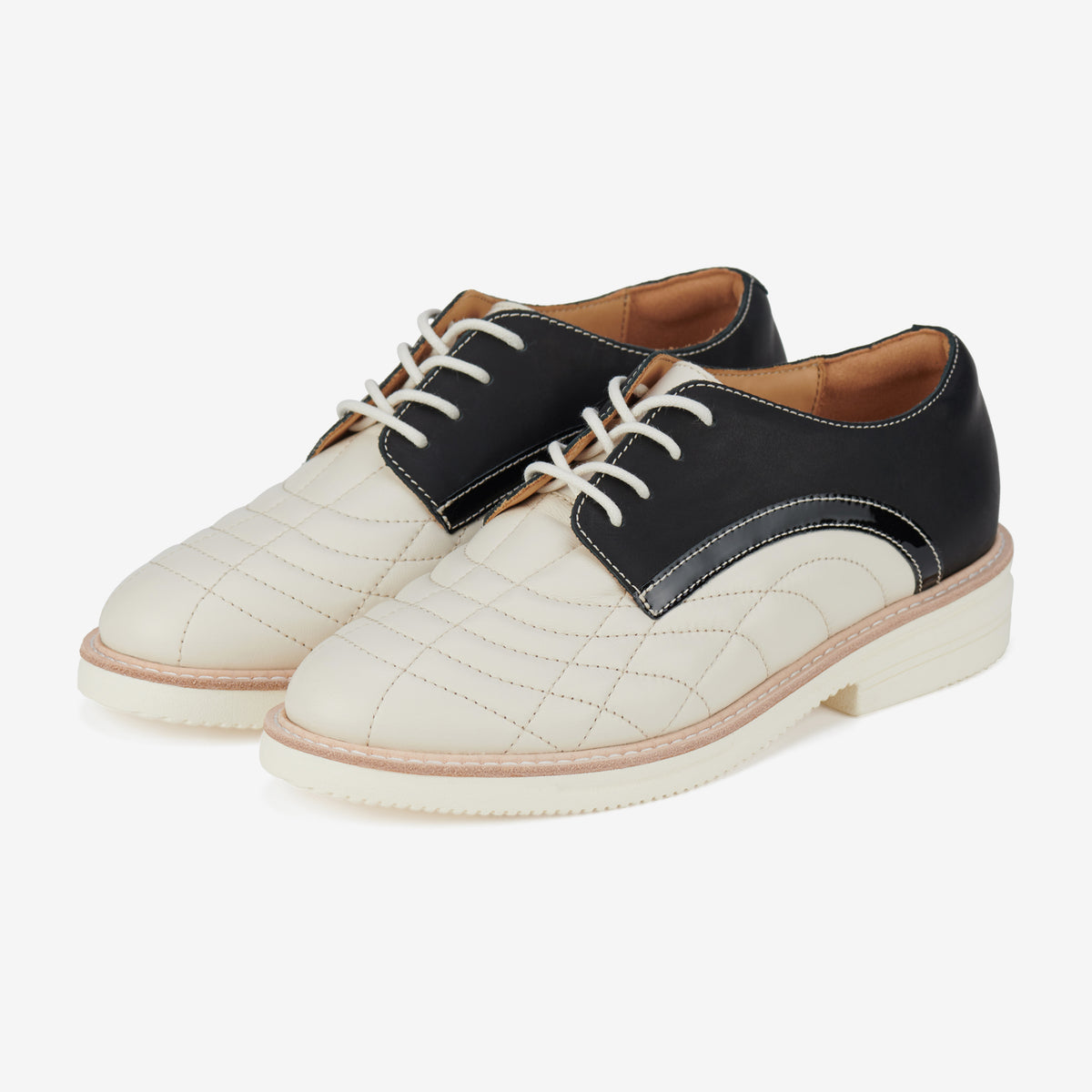 Rollie Derby Rise Monochrome Quilt — women's metallic leather lace-up shoe, detail view