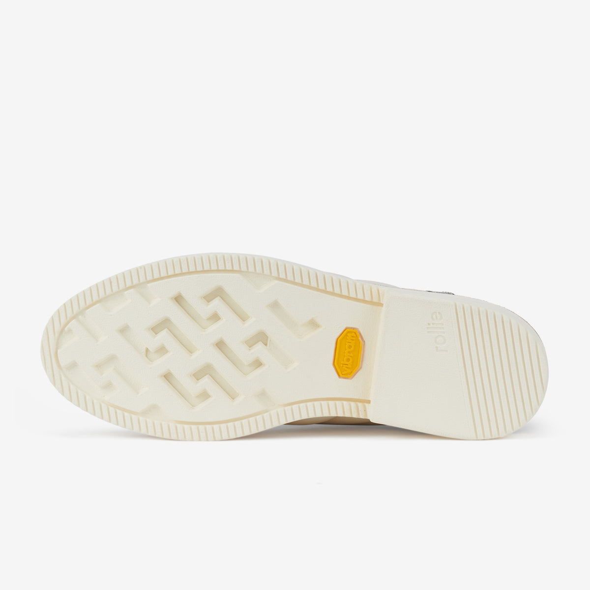 Rollie Derby Rise Monochrome Quilt — women's metallic leather lace-up shoe, worn and styled on-foot
