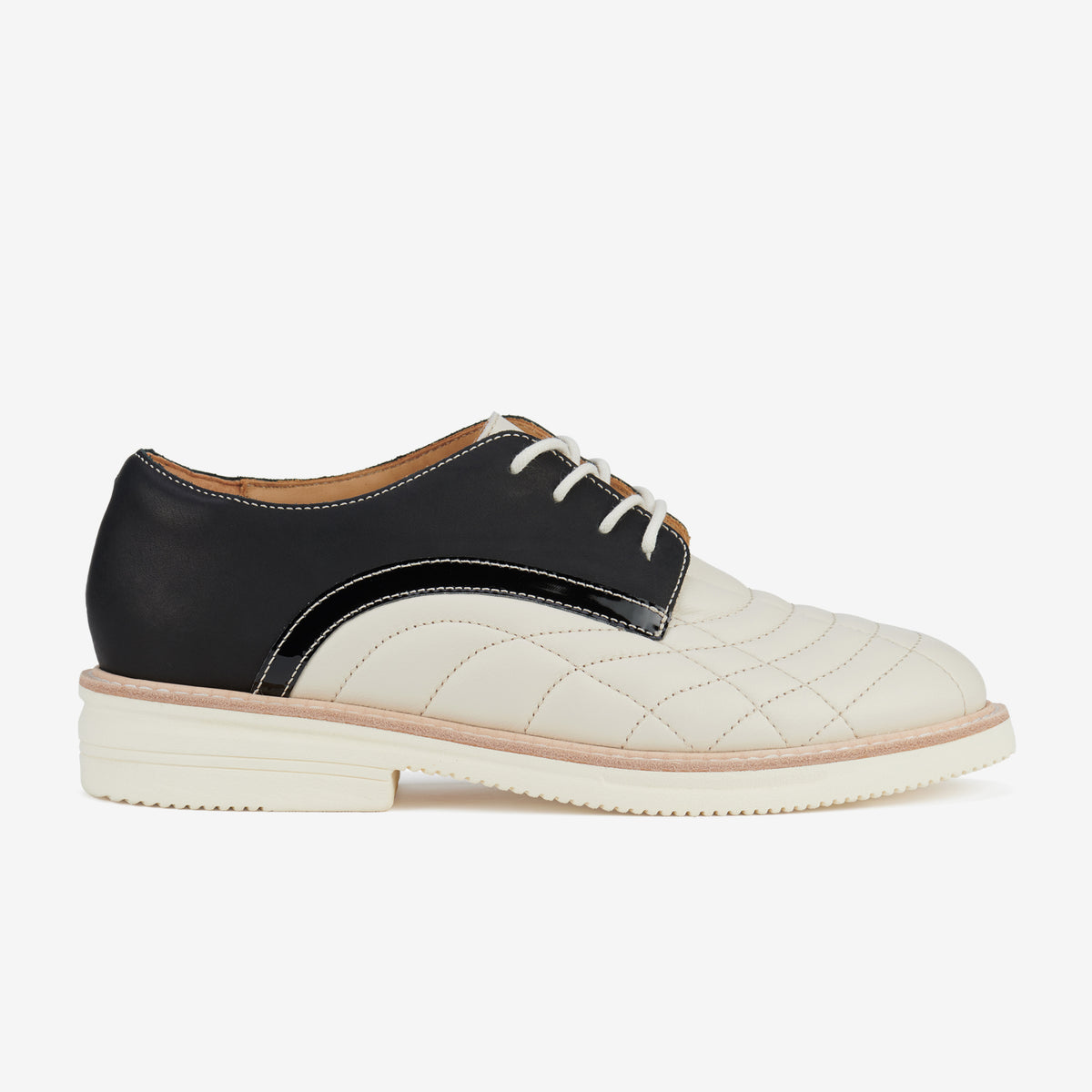 Rollie Derby Rise Monochrome Quilt — women's metallic leather lace-up shoe, side profile