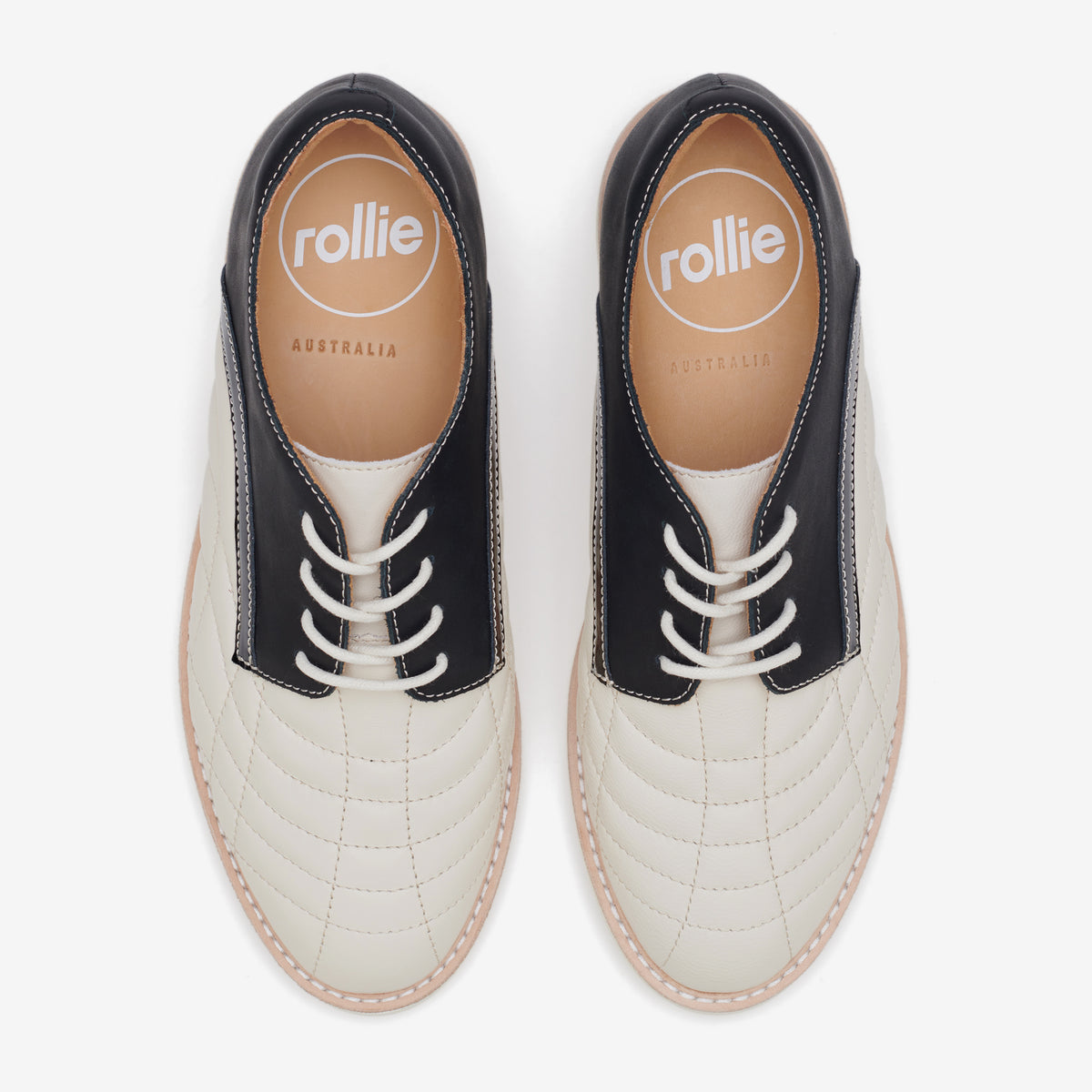 Rollie Derby Rise Monochrome Quilt — women's metallic leather lace-up shoe, top-down view