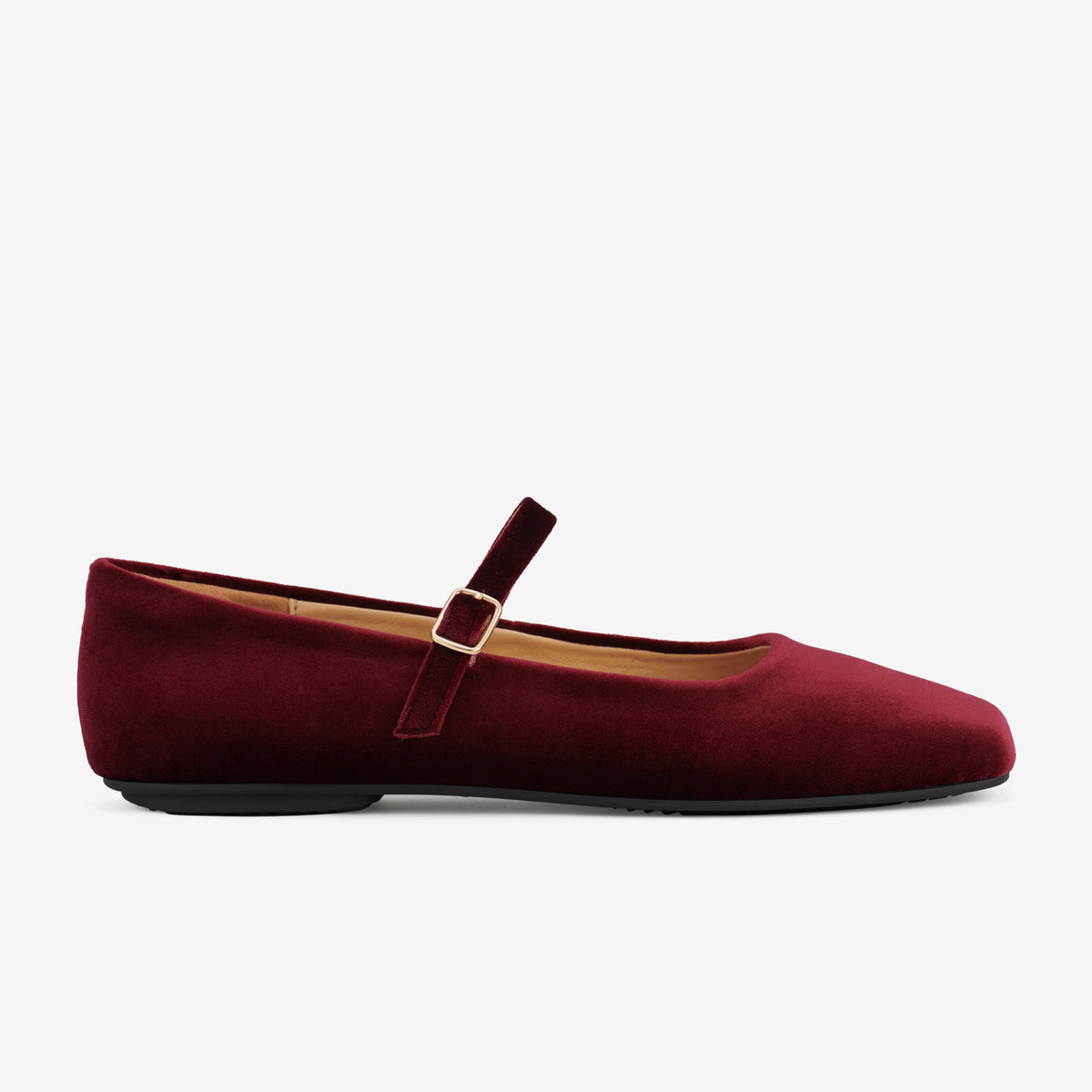 Rollie Mary Jane Dark Cherry Velvet — women's velvet flat, side profile
