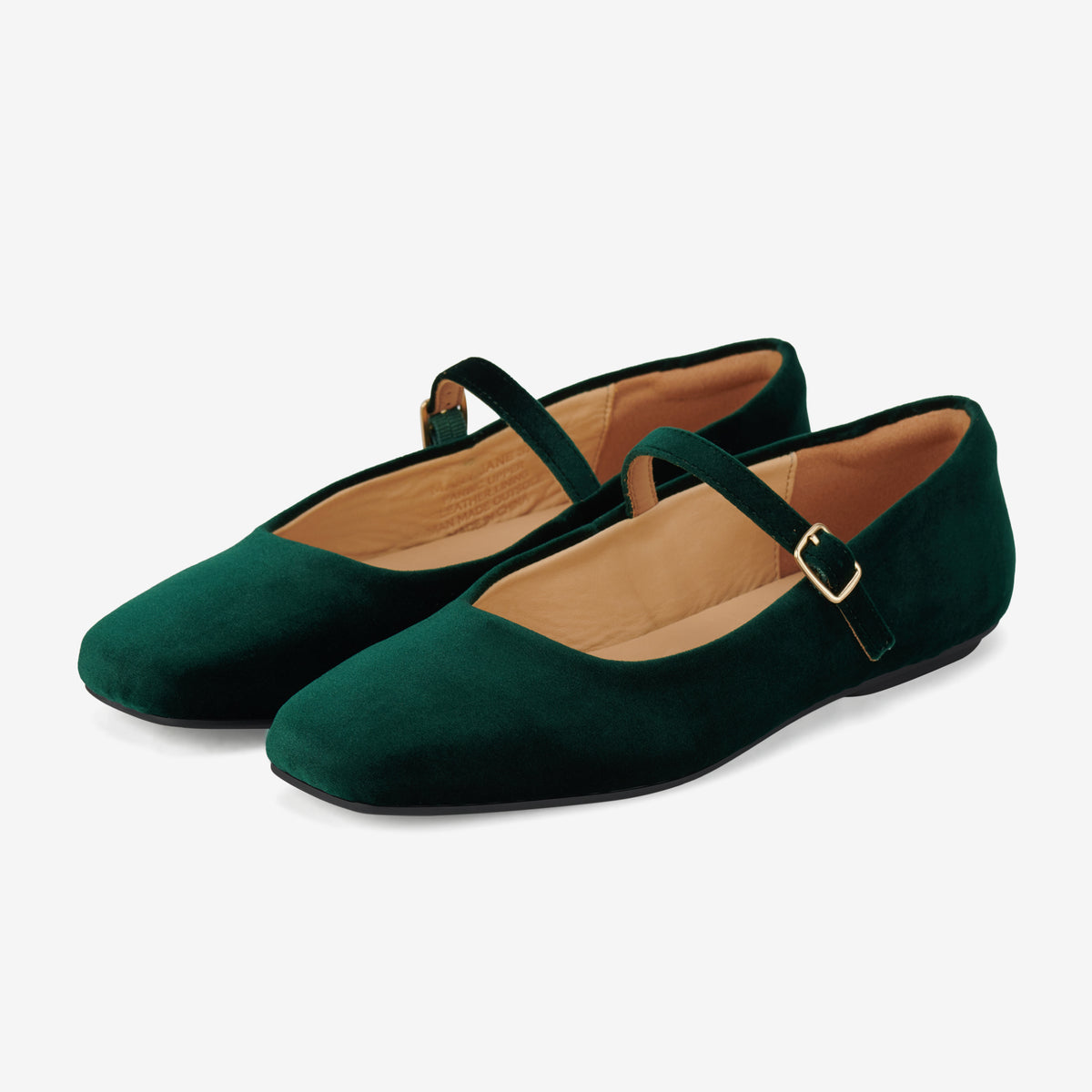 Rollie Mary Jane Emerald Velvet — women's velvet flat, detail view