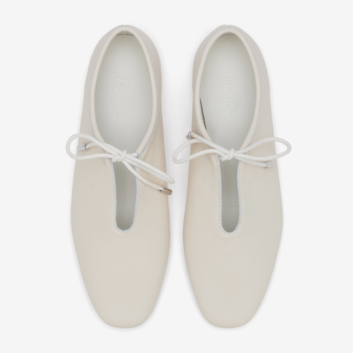 Rollie Noah Lace Ecru — women's leather ballet flat, top-down view