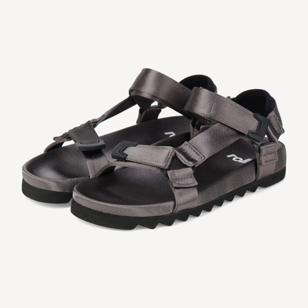 Rollie Sandal Tooth Wedge Pewter Satin — women's sandal, front view
