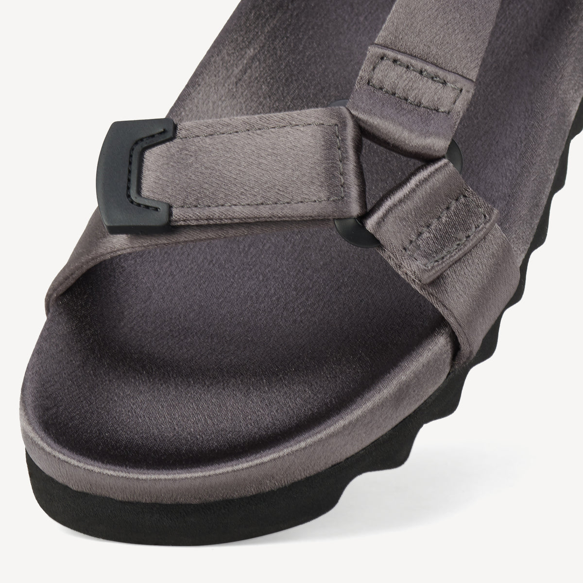 Rollie Sandal Tooth Wedge Pewter Satin — women's sandal, angled three-quarter view