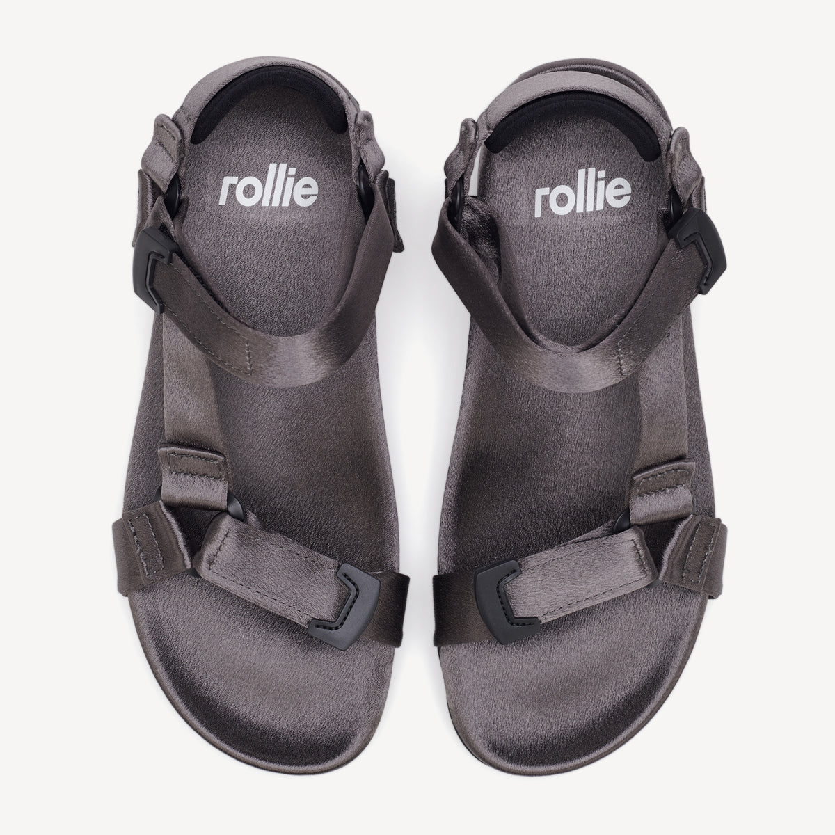 Rollie Sandal Tooth Wedge Pewter Satin — women's sandal, top-down view