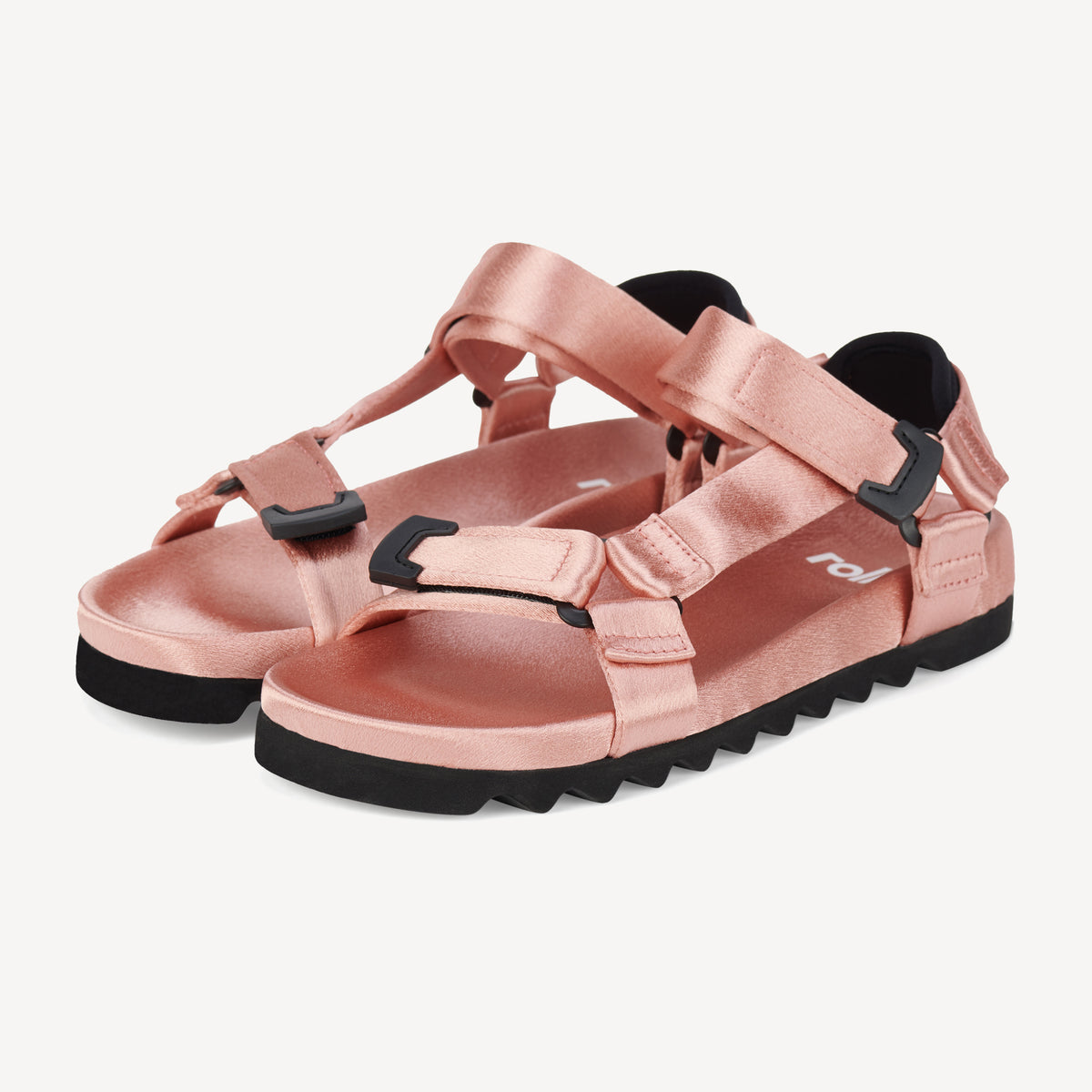 Rollie Sandal Tooth Wedge Peach Satin — women's sandal, front view