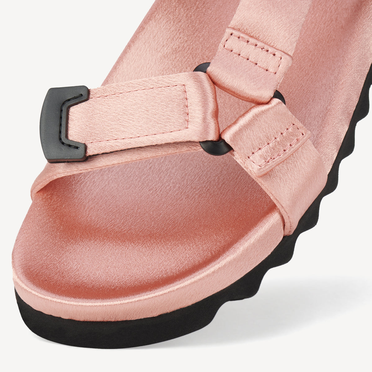 Rollie Sandal Tooth Wedge Peach Satin — women's sandal, angled three-quarter view