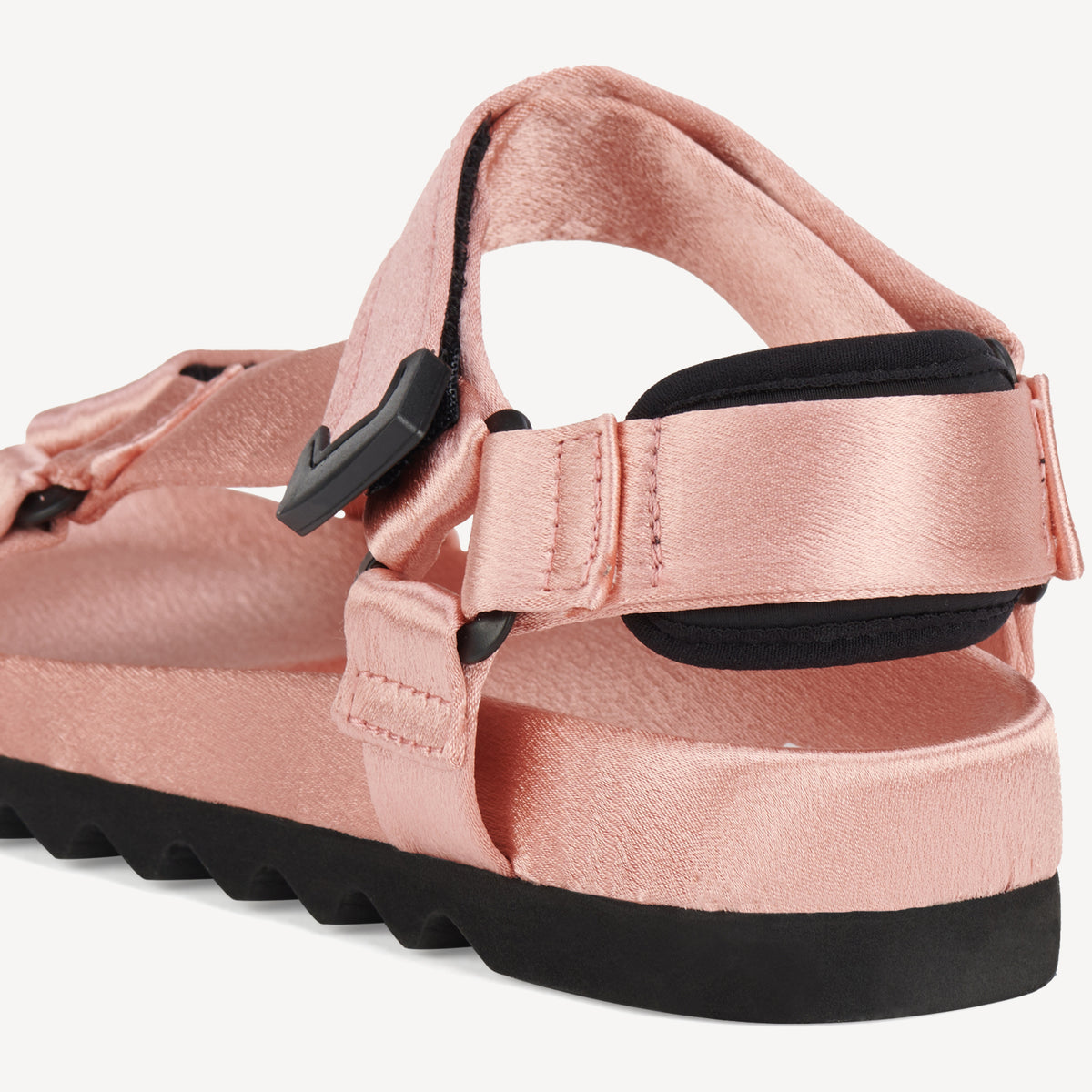 Rollie Sandal Tooth Wedge Peach Satin — women's sandal, heel and back view