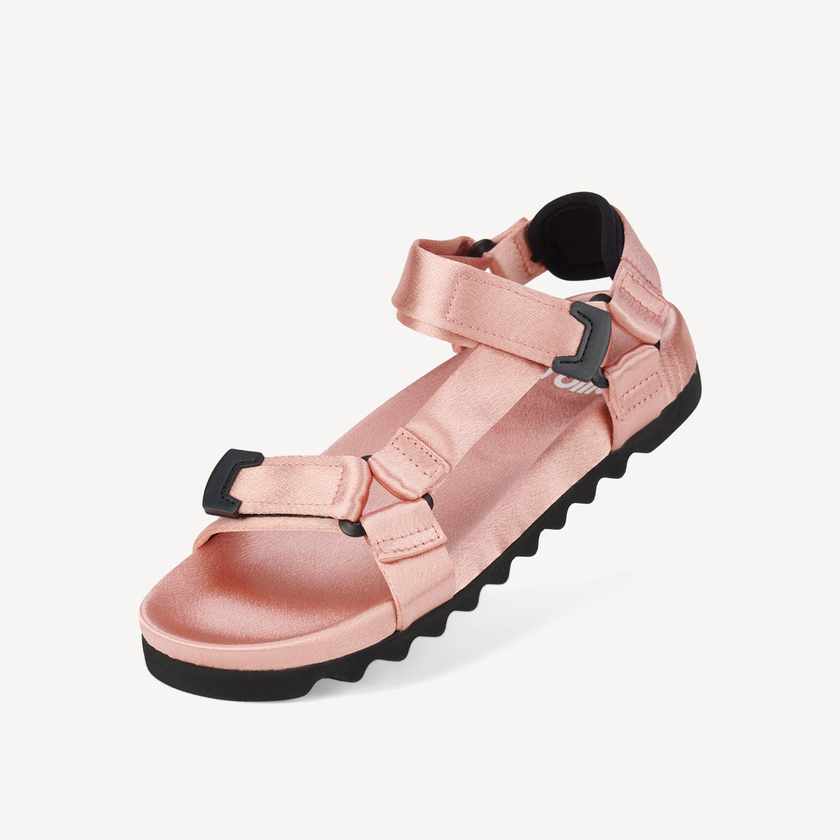 Rollie Sandal Tooth Wedge Peach Satin — women's sandal, worn and styled on-foot