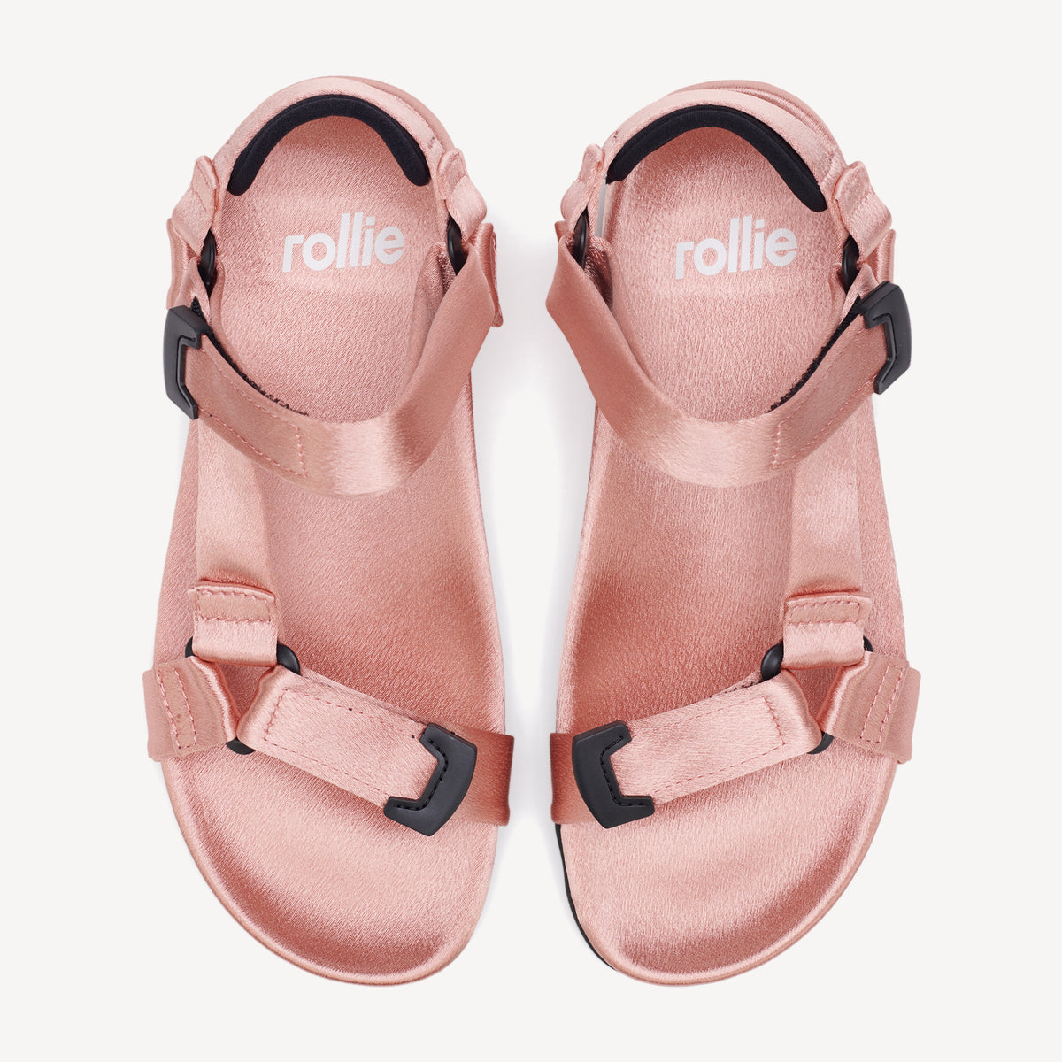 Rollie Sandal Tooth Wedge Peach Satin — women's sandal, top-down view
