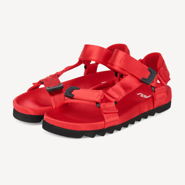 Sandal Tooth Wedge Red Satin