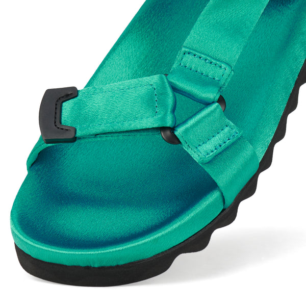Sandal Tooth Wedge Teal Satin