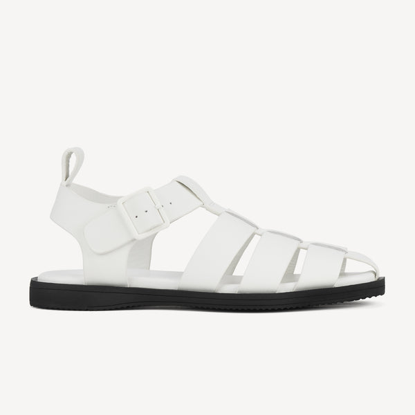 Rollie Sandal Fisherman White/Black — women's sandal, side profile