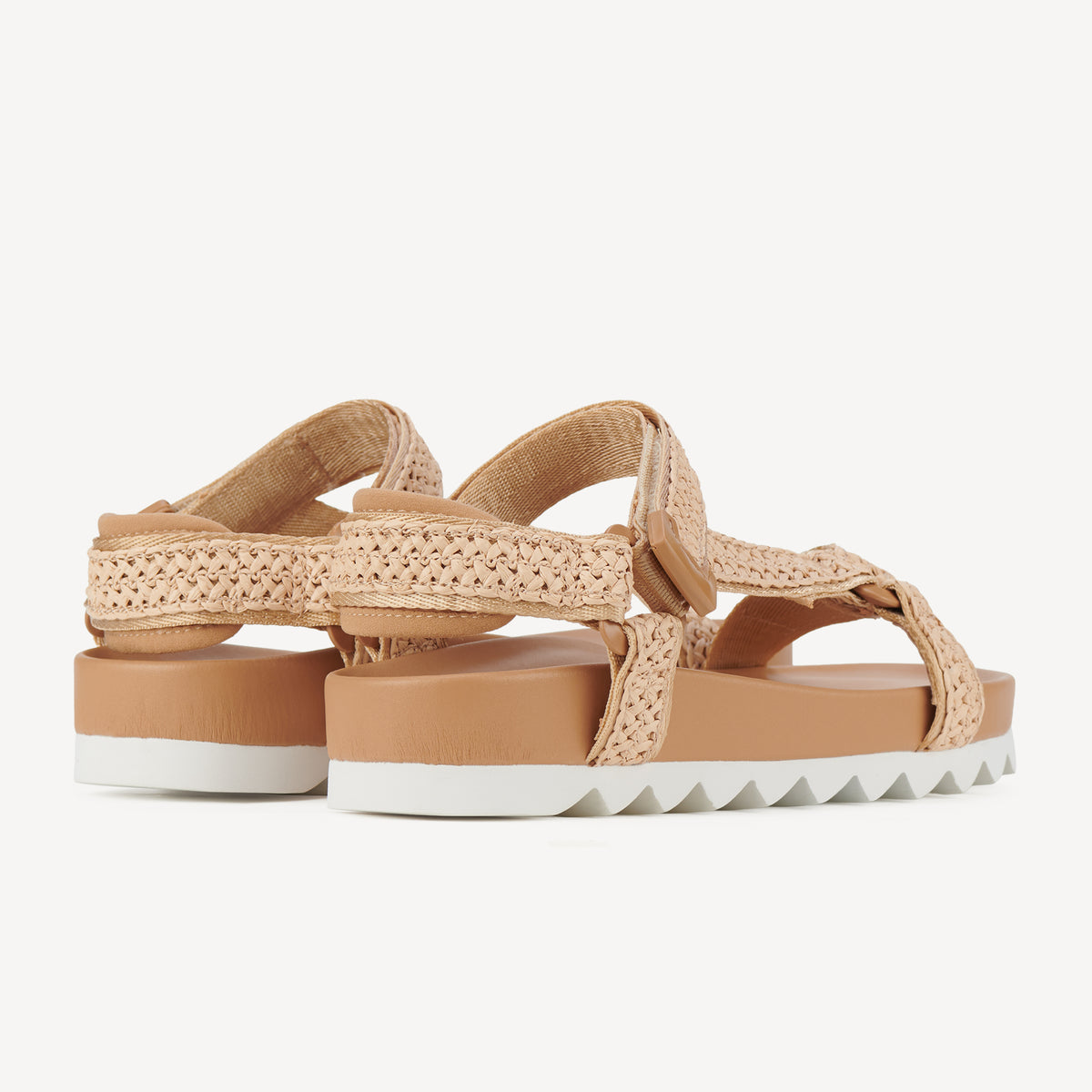Rollie Sandal Tooth Wedge Natural Raffia — women's sandal, heel and back view