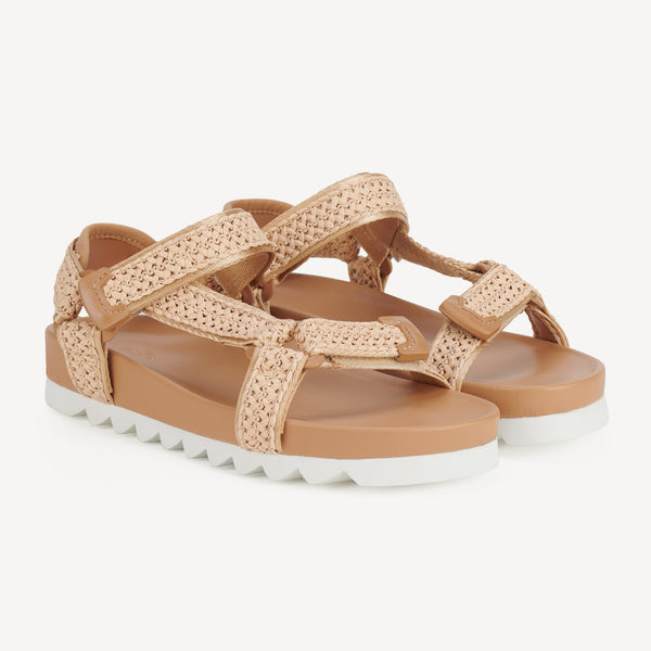 Rollie Sandal Tooth Wedge Natural Raffia — women's sandal, front view