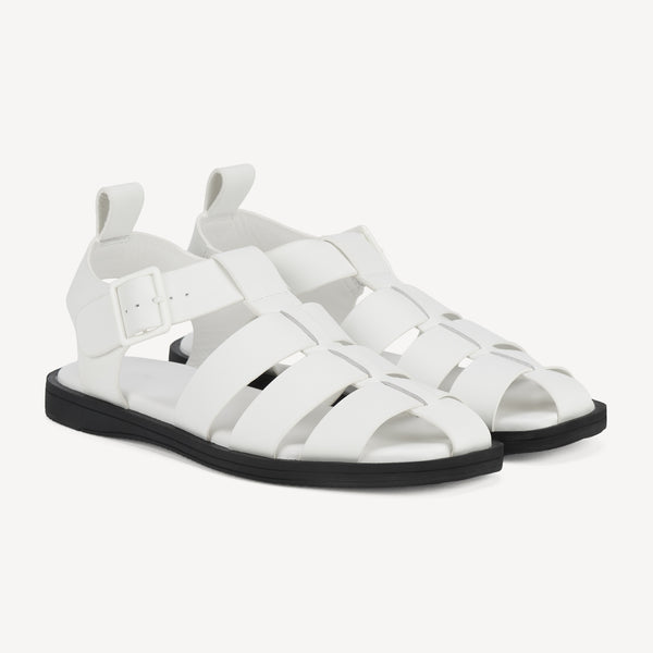 Rollie Sandal Fisherman White/Black — women's sandal, front view