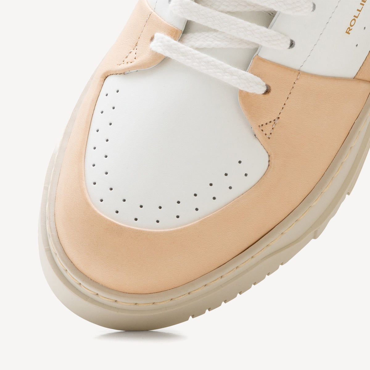 Rollie Wave Mens Veg Tan/White — men's sneaker, angled three-quarter view
