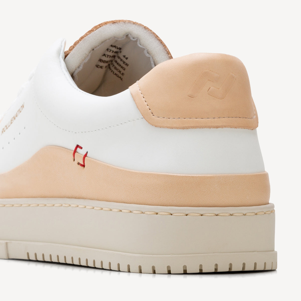 Rollie Wave Mens Veg Tan/White — men's sneaker, heel and back view
