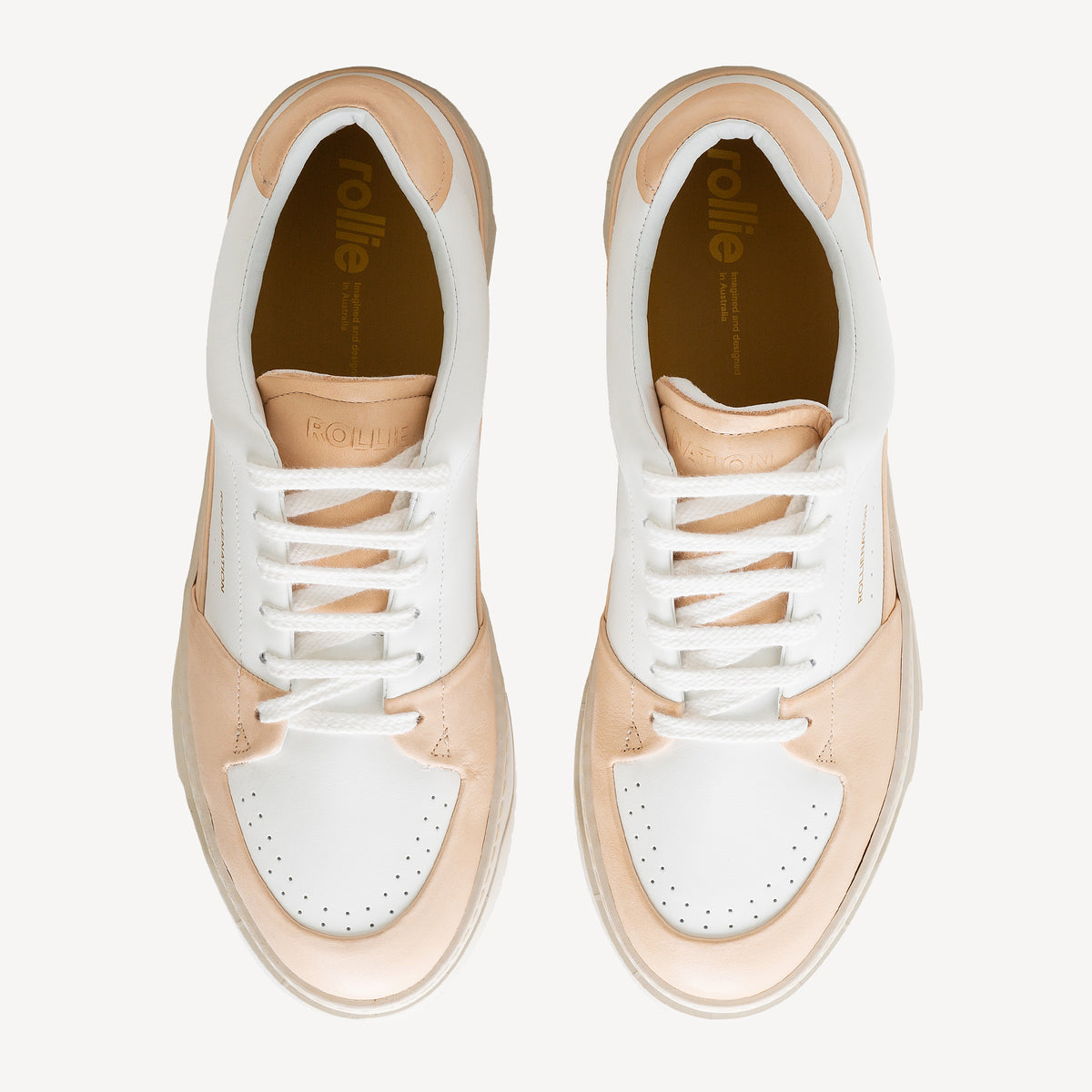 Rollie Wave Mens Veg Tan/White — men's sneaker, top-down view